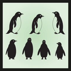 Naklejka premium Penguin silhouette set Clipart on a hex color background