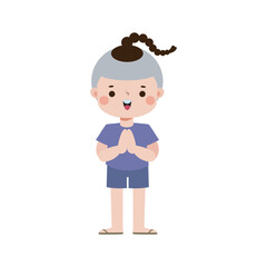 cute kid thai Traditional greeting sawasdee welcome to Thailand Traditional Happy thai new year Vector Illustration template Thailand travel concept on white background