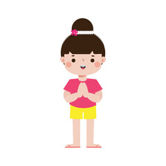 cute kid thai Traditional greeting sawasdee welcome to Thailand Traditional Happy thai new year Vector Illustration template Thailand travel concept on white background