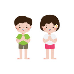 cute kids thai Traditional greeting sawasdee welcome to Thailand Traditional Happy thai new year Vector Illustration template Thailand travel concept on white background