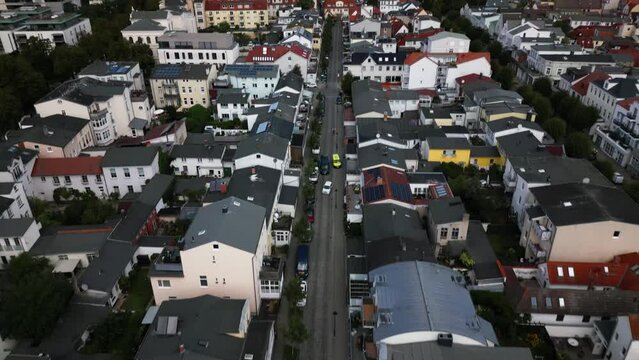 houses on the coast, beach view, city, baltic sea, warnem&uuml;nde, drone