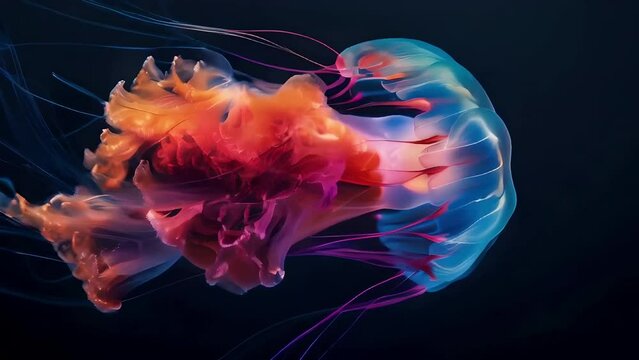 A big majestic jellyfish purple and pink. Beautiful big jellyfish floating underwater. Amazing underwater world. 