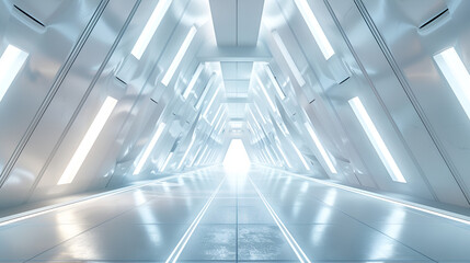 Empty Long Light Corridor, Modern White Background, Minimalist Interior Design and Generative AI