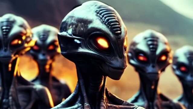 group of aliens close-up, alien creature. space dwellers. space aliens