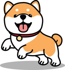 Cute shiba inu dog jumping cartoon, vector illustration