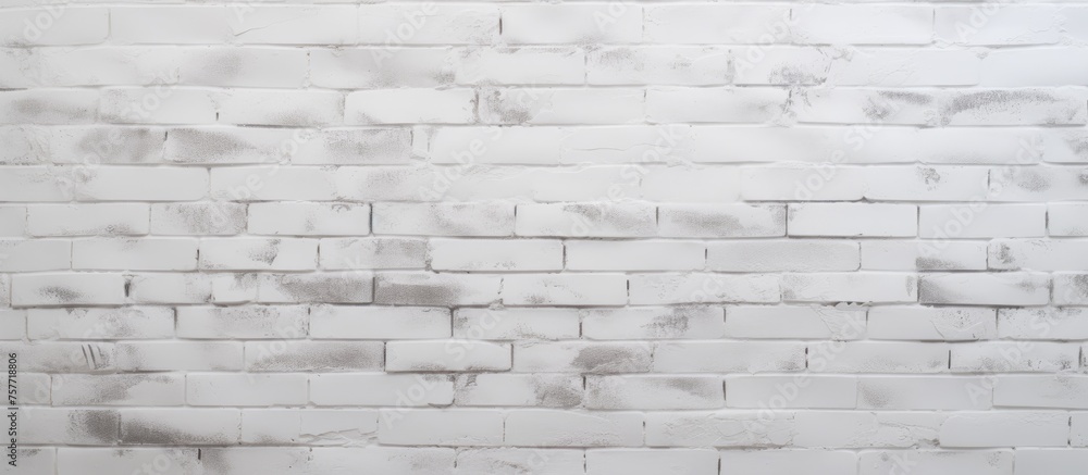 Poster a detailed closeup of a monochrome brick wall showcasing a pattern of beige, grey, and brown rectang