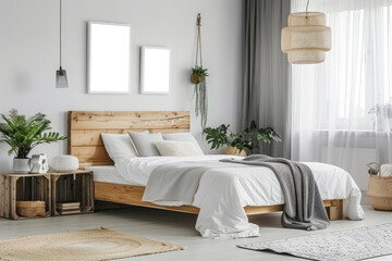 A simple bedroom featuring a bed with clean white sheets and a soft rug on the floor