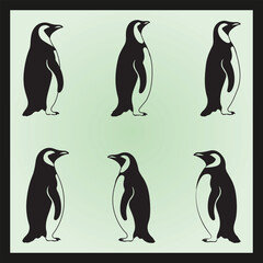 Naklejka premium Penguin silhouette set Clipart on a hex color background