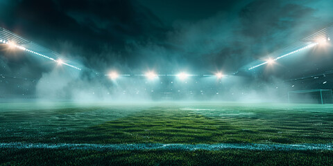 A soccer field with a light on the top of it - obrazy, fototapety, plakaty