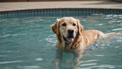 Golden retriever dog in the swimming pool