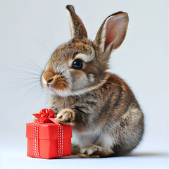 bunny and gift box on white background