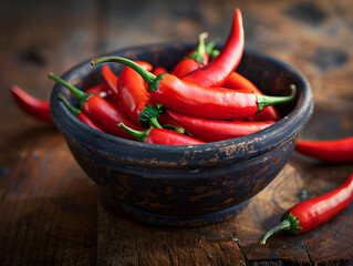 red hot chili peppers bowl on wooden background