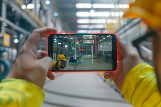 An augmented reality safety training app overlaying hazard warnings and safety instructions onto the physical environment for on-the-job learning.