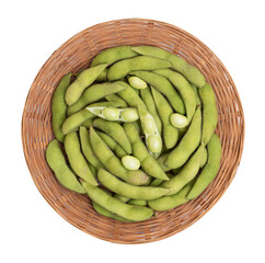 Green Japanese Soybean or Cajanus cajan fruits on transparent background.top view.