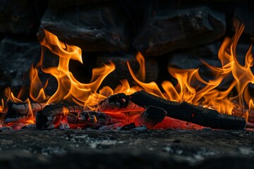 Fire flames on a black background, an abstract concept of passion and energy
