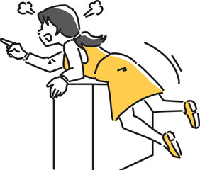 台を乗り越えて文句を言う女性