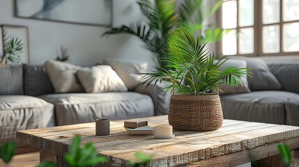 Adjacent to the plant sits a charming wicker basket, exuding a rustic charm and providing a practical storage solution