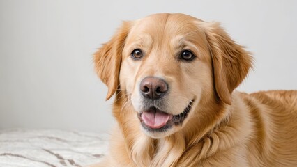 Portrait of Golden retriever dog on grey background
