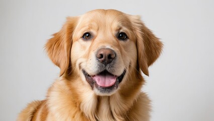 Portrait of Golden retriever dog on grey background