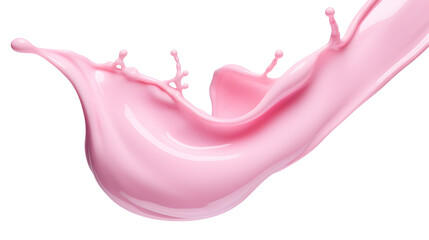 Splash of pink milky liquid similar to smoothie, yogurt or cream on white and transparent background