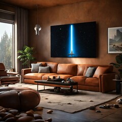 living room interior, living room inspired by Star Wars, hyper-realistic, 8K