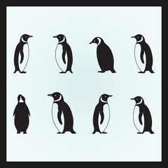 Naklejka premium Penguin silhouette set Clipart on a hex color background