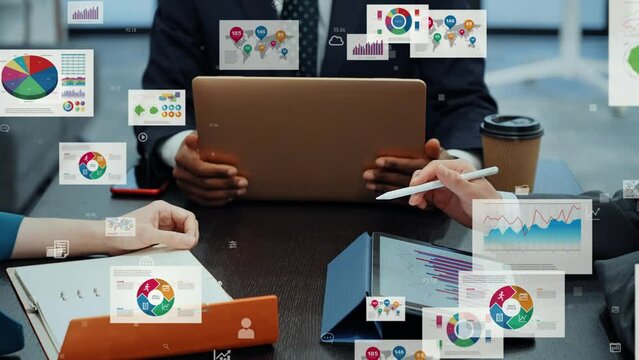 Group of multinational businessperson meeting in office and digital documents concept.