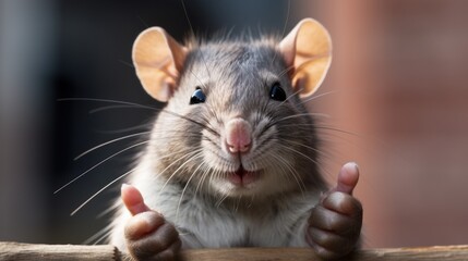 Portrait of friendly rat making thumbs up.