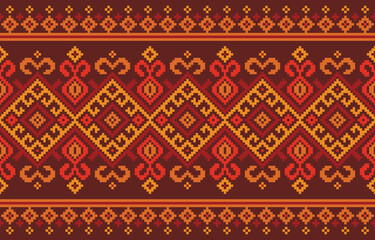 Geometric seamless pattern in shades of brown, orange, and yellow.Design for embroidery,print,Saree,Patola,Sari,Dupatta,Pixel,Ikat,texture,clothing,wrapping,decoration,carpet.