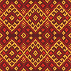 Fabric design featuring an ethnic pattern of geometric shapes. Design for embroidery,print,Saree,Patola,Sari,Dupatta,Pixel,Ikat,texture,clothing,wrapping,decoration,carpet.