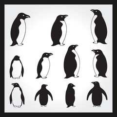 Obraz premium Penguin silhouette set Clipart on a hex color background
