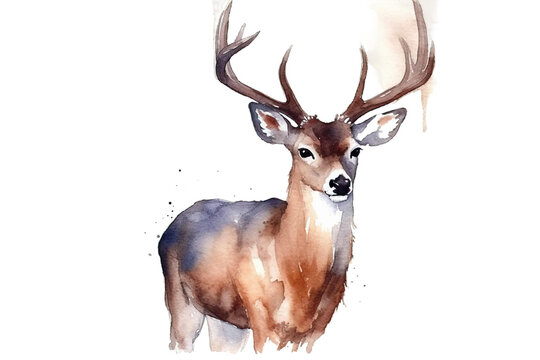 isolated Painted Watercolor background Hand white Illustration Deer