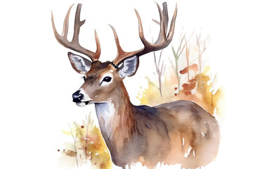 background animal illustration isolated Watercolor white forest deer