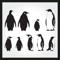 Obraz premium Penguin silhouette set Clipart on a hex color background