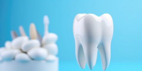 Fototapeta na wymiar White tooth is shown with blue background