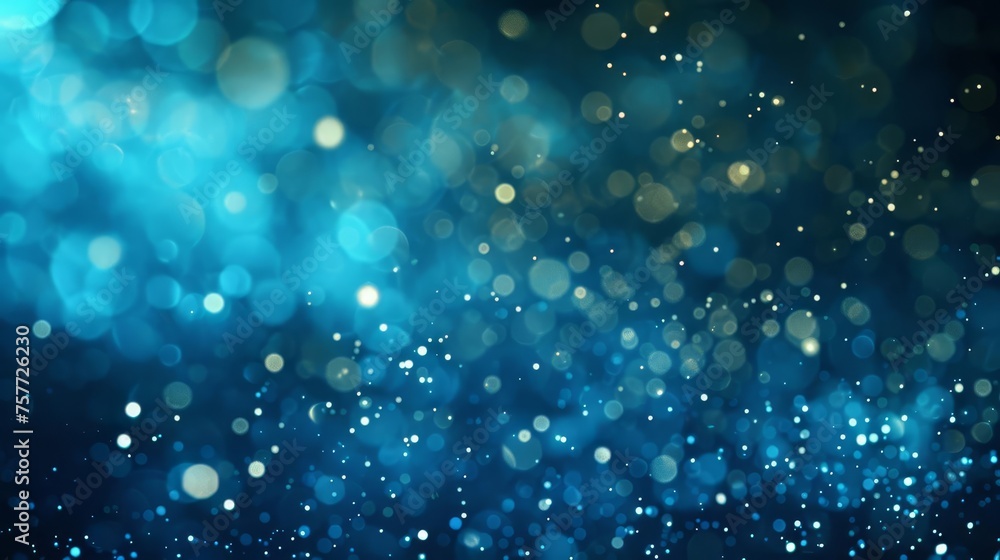 Poster abstract blue bokeh background with glowing particles, creating a dreamy and enchanting atmosphere