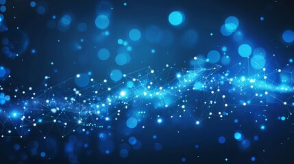 Abstract blue background with a network grid and connected particles, representing digital technology and data