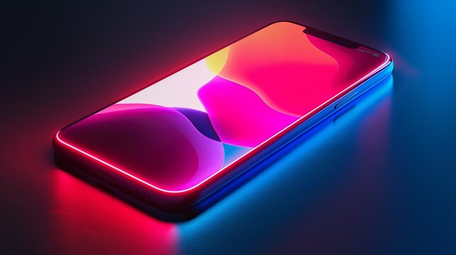 A three-dimensional neon image of an iPhone mockup.