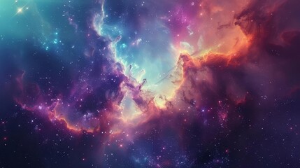 Colorful space nebula with stars and galaxies, creating stunning cosmic landscape and futuristic science fiction wallpaper background - obrazy, fototapety, plakaty