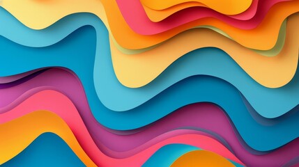 Colorful wavy paper cut background with a playful and dynamic abstract design - obrazy, fototapety, plakaty