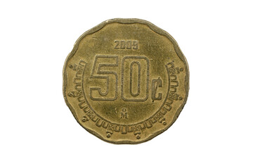 Moneda mexicana de 50 centavos de 2009. Fueron acuñadas desde 1992 - 2009.