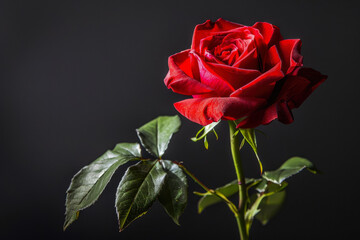 Red Rose On An Unusual Black Background For Design And Background Is Created Using Artificial Intellect