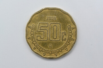 Moneda mexicana de 50 centavos de 2009. Fueron acuñadas desde 1992 - 2009.