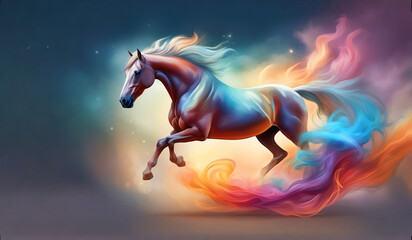 Obraz na płótnie Canvas Colorful smoke art of a horse running.
