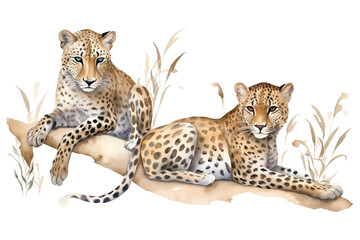 Exotic realistic jaguar wild leopards animals cute cat Watercolor