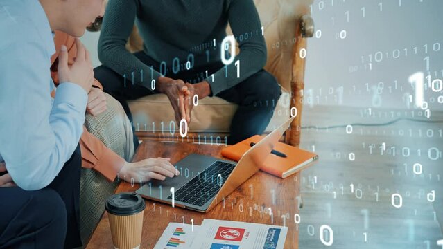 Group of multinational people meeting in office and digital transformation concept.