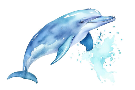 dolphin cute white background cartoon jumping Watercolor isolated