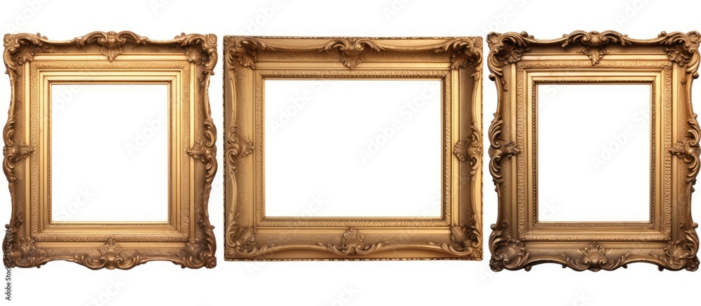 Poster three gold picture frames are displayed in a row on a white background, creating a symmetrical fixtu