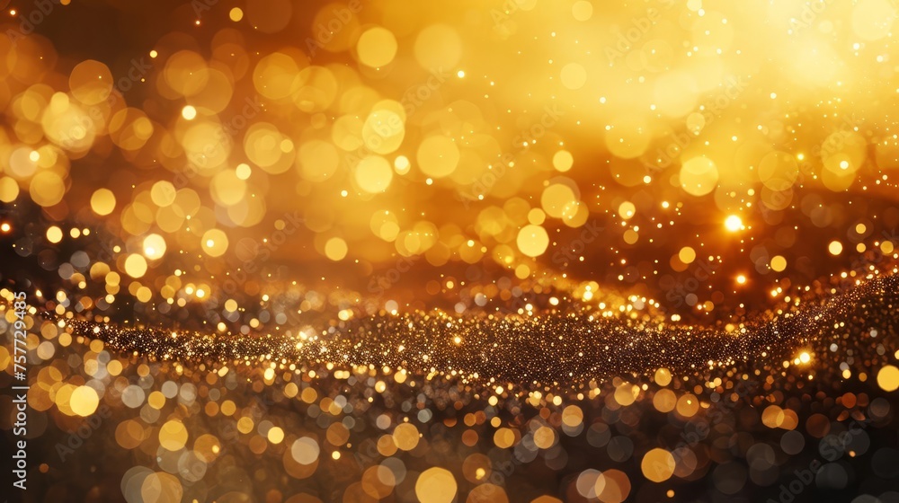 Poster magical golden abstract background with bokeh light and glittery atmosphere, perfect for adding a to