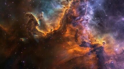 Fototapeta premium Majestic space nebula and galaxy, with vibrant colors and intricate cosmic structures, showcasing the breathtaking beauty and vastness of the universe.